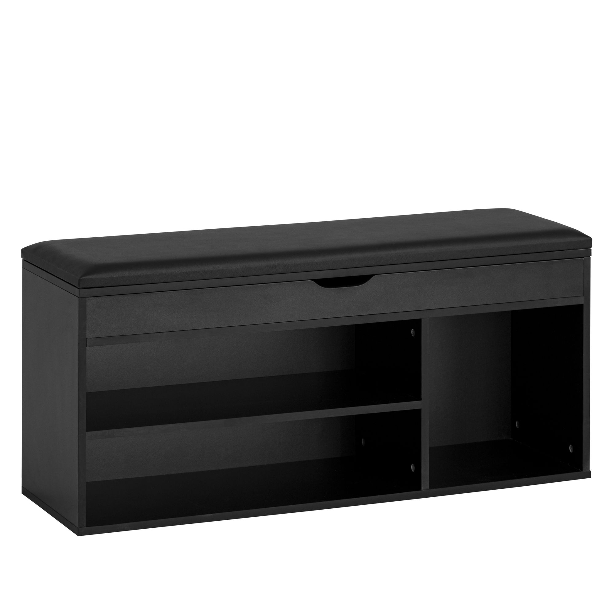 FineBuy Schuhbank mit Sitzfläche Garderoben-Bank 104x51x32 cm Kunstleder Schwarz, Holzbank Klein Gepolstert, Sitzbank Schmal Flur mit Stauraum, Truhenbank Schuhtruhe Flurmöbel | Farbe: Schwarz