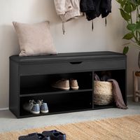 Schuhbank FineBuy Garderobenbank 104 cm Sitzbank Kunstleder Flurbank Schwarz – Ansicht 1