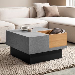 FineBuy Couchtisch 65x65x40 cm Grau Sofatisch in Beton-Optik Modern, Design Wohnzimmertisch mit Stauraum, Lounge Sofatisch Quadratisch, Kaffeetisch Beistelltisch Ablagefach