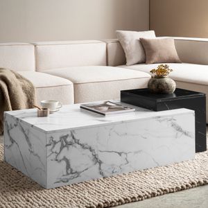 FB107240 FineBuy Couchtisch 120x60x40 cm Weiß Schwarz Sofatisch in Marmor-Optik Modern, Design Wohnzimmertisch Rechteckig, Loungetisch zwei Ebenen, Kaffeetisch Groß