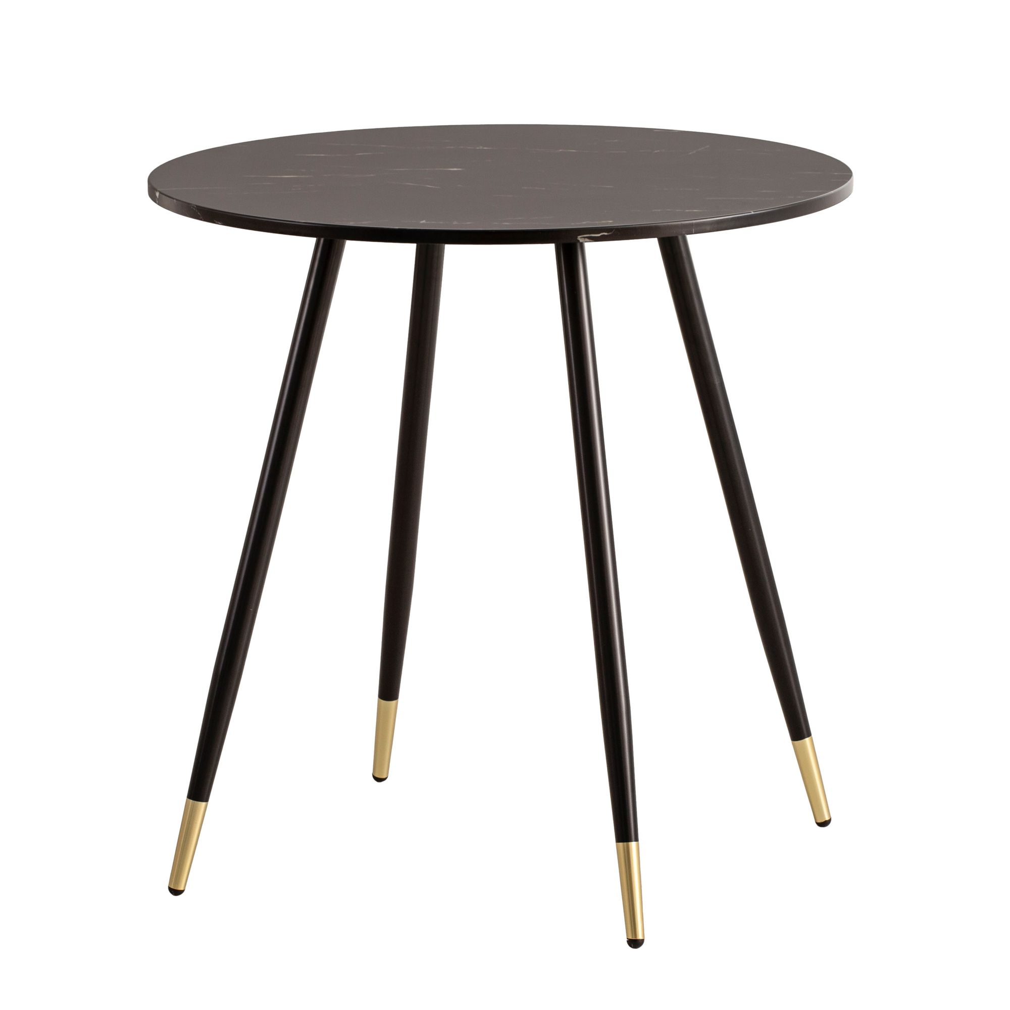 FineBuy Esszimmertisch 75x75x76 cm Marmor-Optik Esstisch Modern, Küchentisch mit Metallbeinen, Kleiner Speisetisch Esszimmer Rund | Farbe: Schwarz