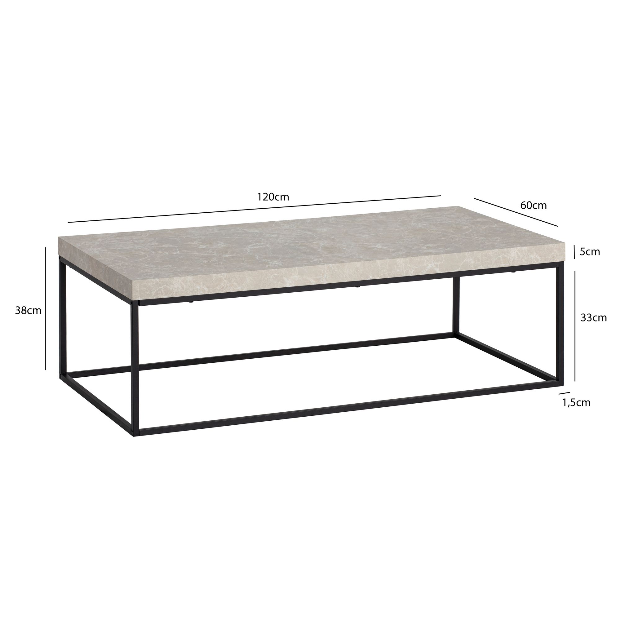 FineBuy Couchtisch 120x60x38 cm Sofatisch Modern, Design Wohnzimmertisch Rechteckig, Loungetisch Groß, Kaffeetisch Metallbeine | Farbe: Beige