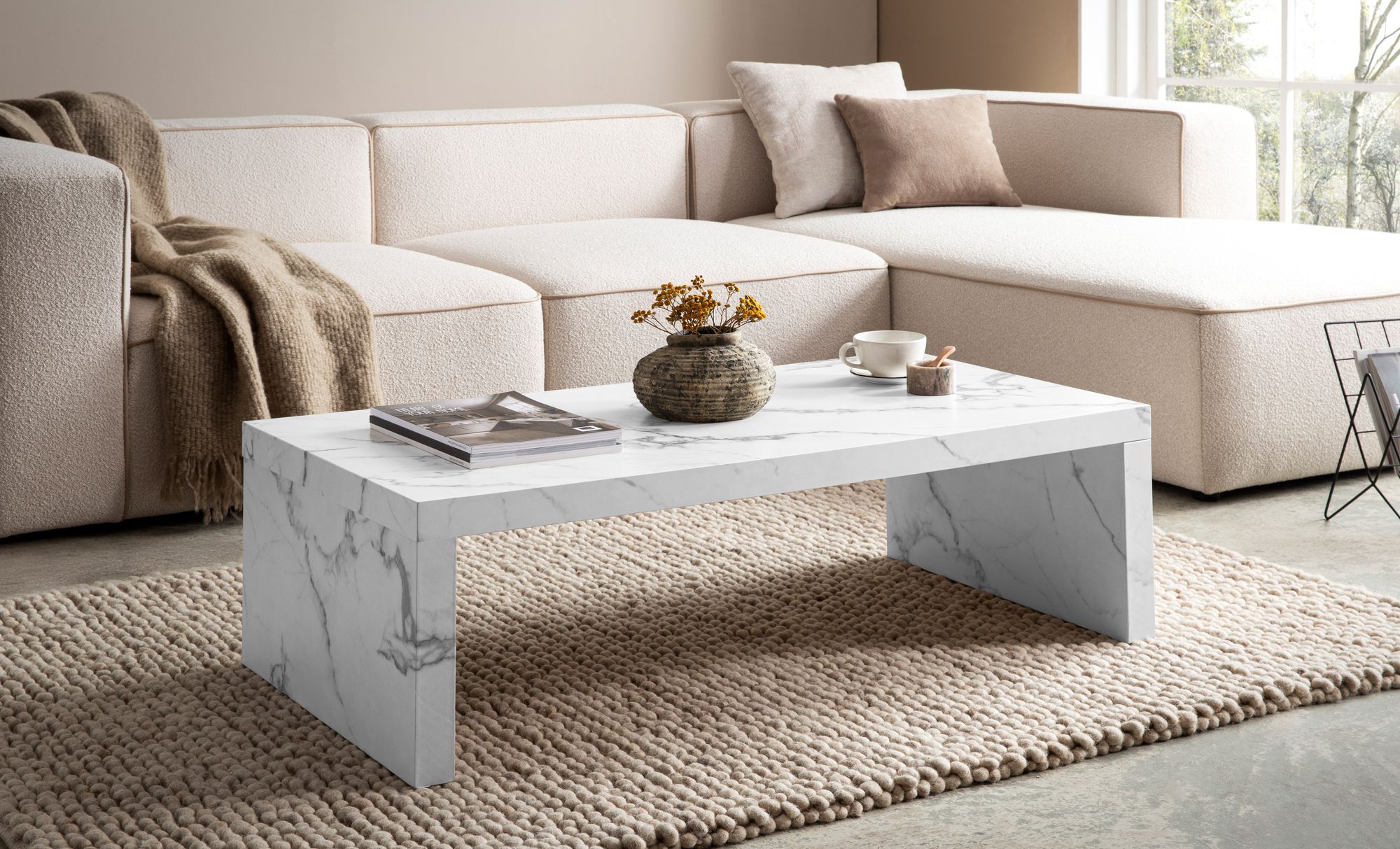 FineBuy Couchtisch 110x55x35 cm Sofatisch Zeitlos, Design Wohnzimmertisch Rechteckig, Loungetisch Schlicht, Kaffeetisch Groß | Farbe: Grau