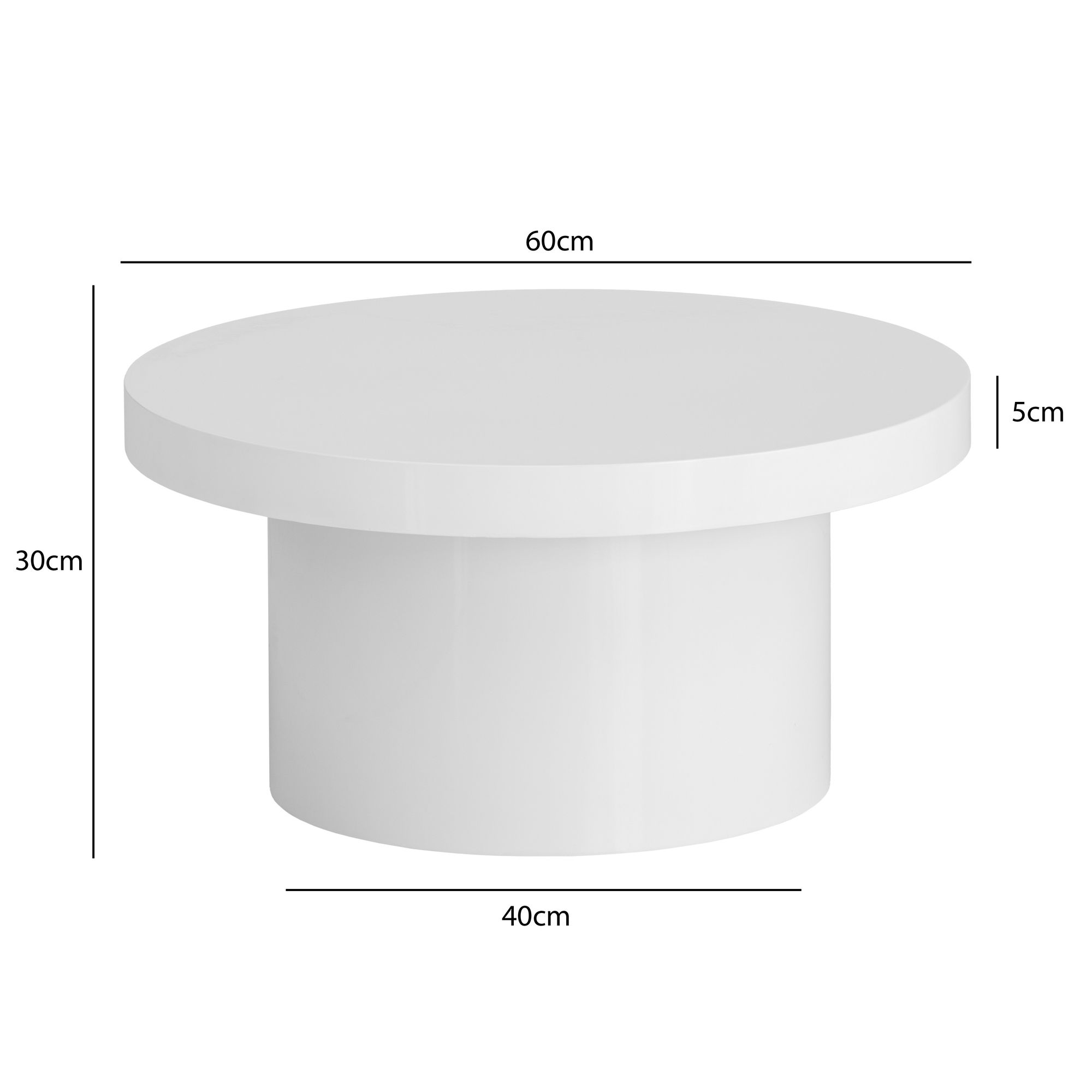 FineBuy Weißer Hochglanz Couchtisch 60cm rund – stilvoller kleiner Design Wohnzimmertisch, Sofatisch im modernen Pilz-Design mit glatter Oberfläche | Farbe: Weiß