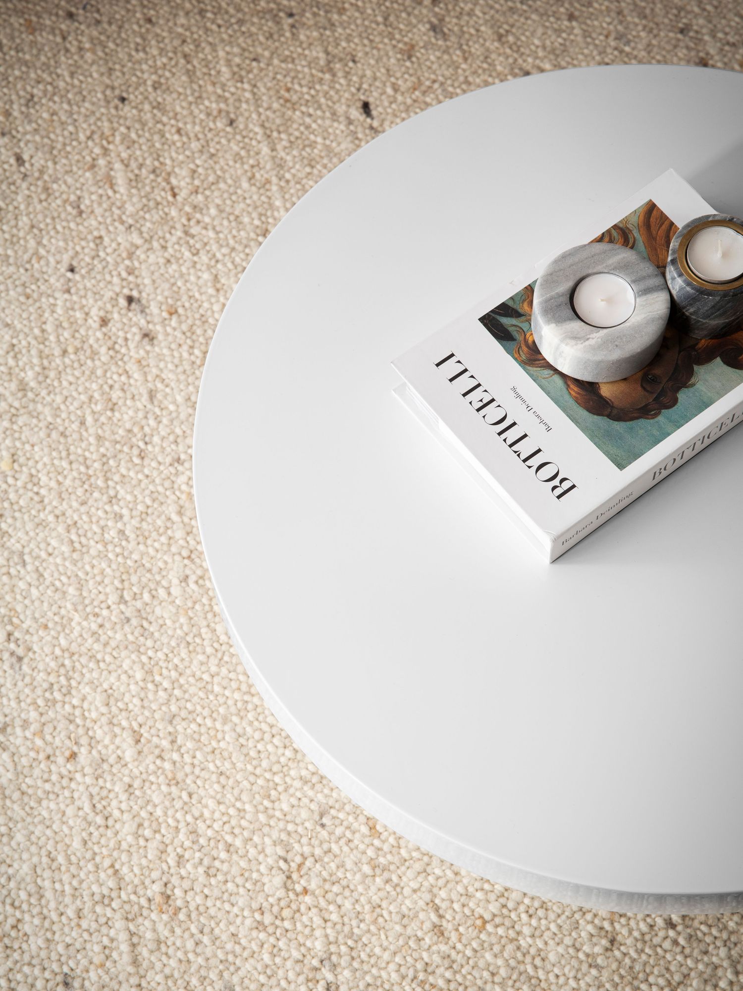 FineBuy Weißer Hochglanz Couchtisch 60cm rund – stilvoller kleiner Design Wohnzimmertisch, Sofatisch im modernen Pilz-Design mit glatter Oberfläche | Farbe: Weiß