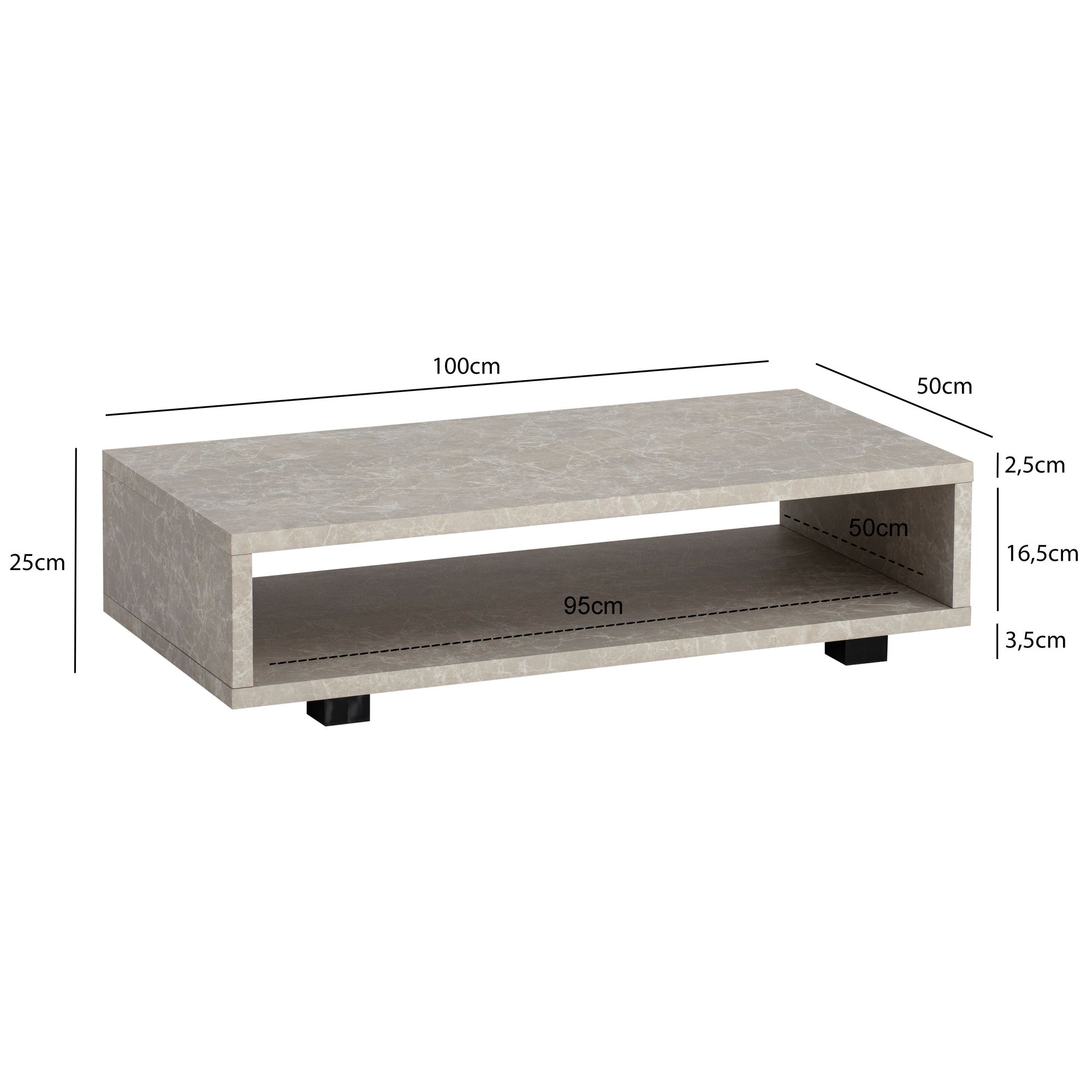 FineBuy Couchtisch 100x50x25 cm Sofatisch Modern, Design Wohnzimmertisch Rechteckig mit Stauraum, Loungetisch Schlicht, Kaffeetisch Groß | Farbe: Beige