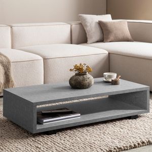 FineBuy Couchtisch 100x50x25 cm Sofatisch in Marmor-Optik Modern, Design Wohnzimmertisch Rechteckig mit Stauraum, Loungetisch Schlicht, Kaffeetisch Groß