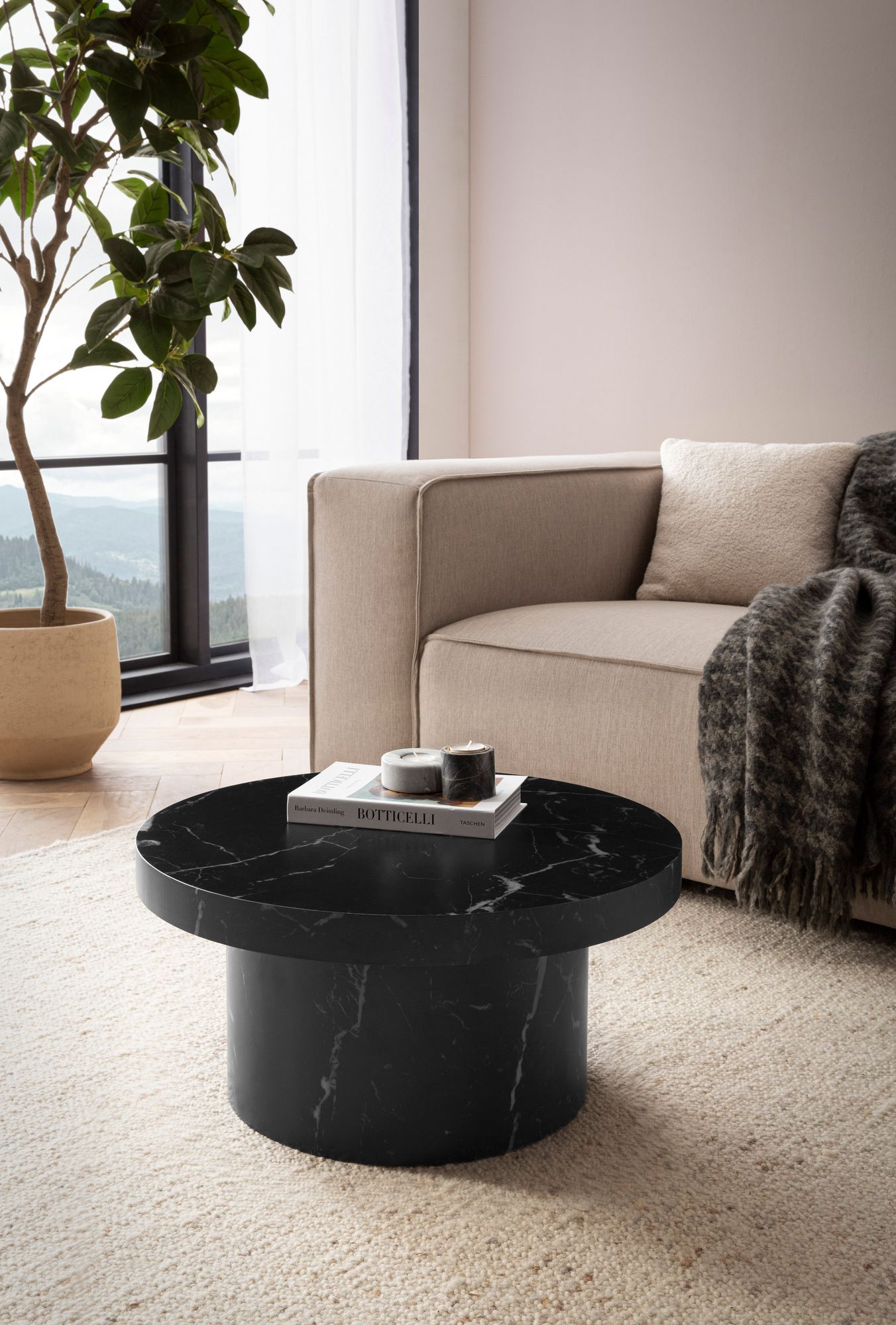 FineBuy Couchtisch 60x60x30 cm Sofatisch Modern, Design Wohnzimmertisch Rund, Loungetisch in Pilz-Form, Kaffeetisch Beistelltisch Klein | Farbe: Schwarz