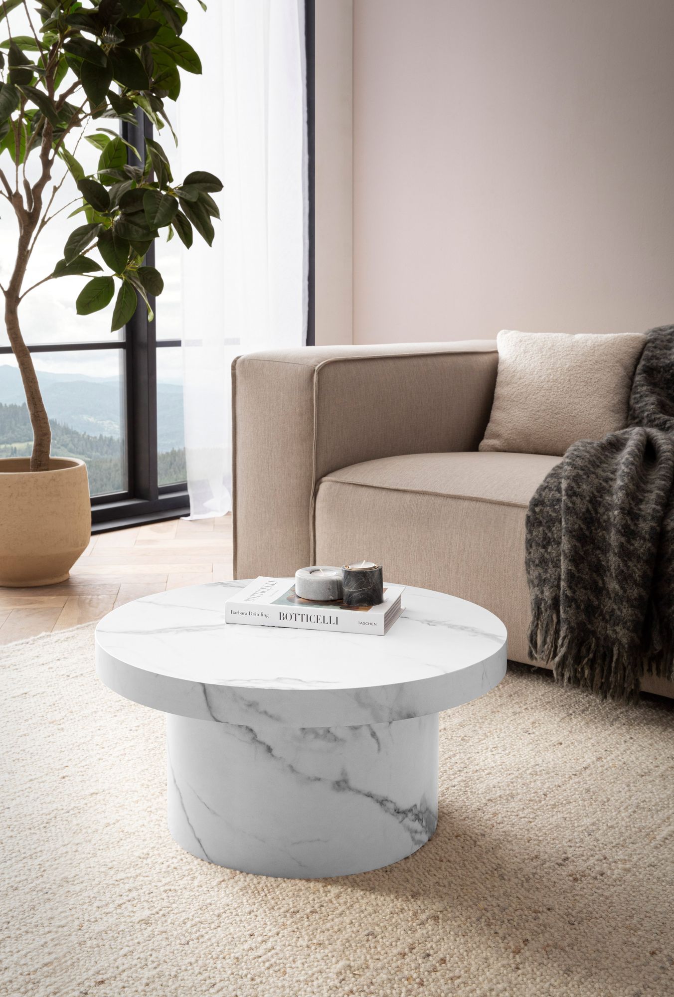 FineBuy Couchtisch 60x60x30 cm Sofatisch Modern, Design Wohnzimmertisch Rund, Loungetisch in Pilz-Form, Kaffeetisch Beistelltisch Klein | Farbe: Schwarz