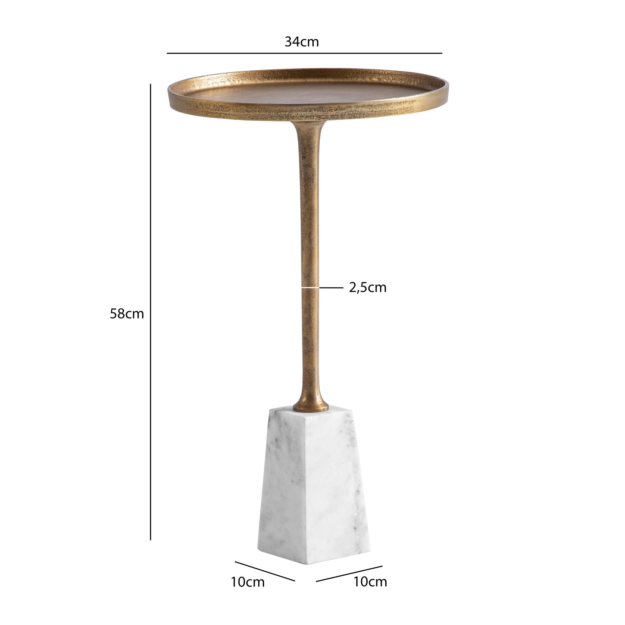 FineBuy Beistelltisch Echter Marmor Metall 34x34x58 cm Anstelltisch Gold Weiß, Kleiner Abstelltisch Rund, Wohnzimmertisch Couch Modern, Marmortisch Hoch | Farbe: Gold