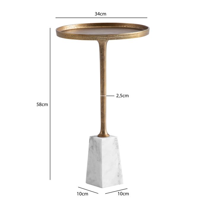 Beistelltisch FineBuy Echter Marmor Ø 34 cm Anstelltisch Wohnzimmertisch Rund – Maßzeichnung