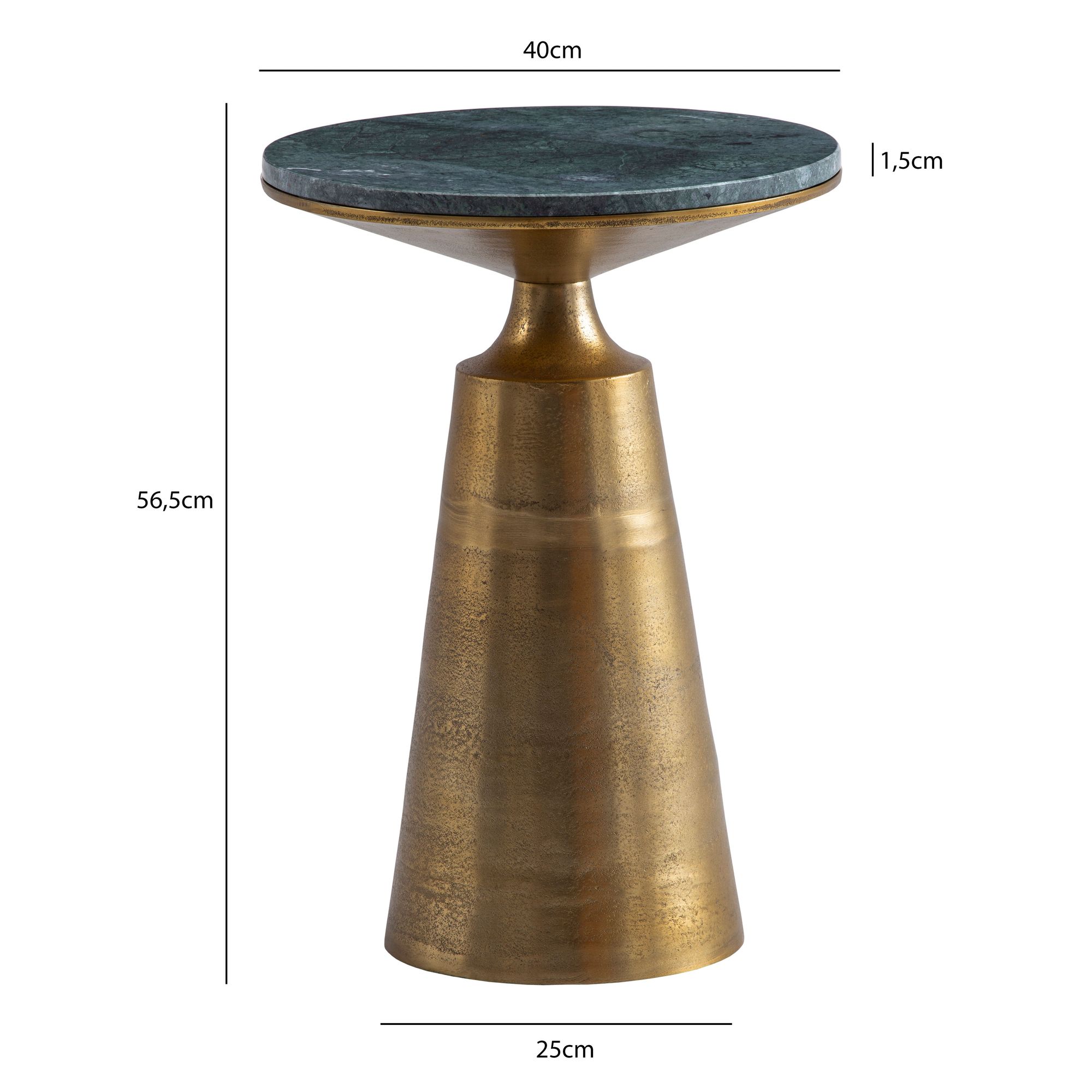 FineBuy Beistelltisch Echter Marmor Metall 40x40x56,5 cm Anstelltisch Grün Gold, Kleiner Abstelltisch Rund, Wohnzimmertisch Couch Modern, Marmortisch Hoch | Farbe: Gold