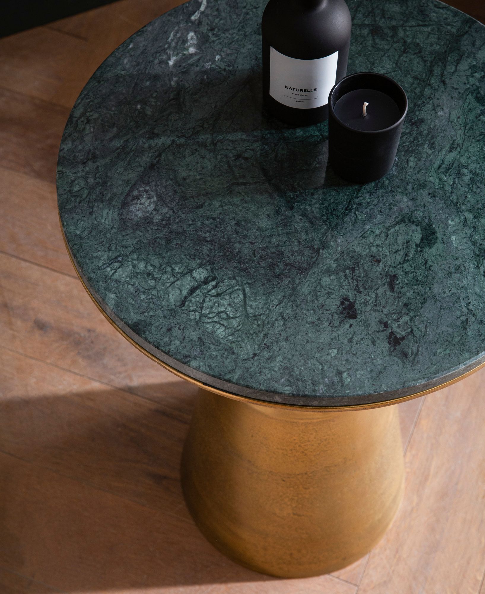 FineBuy Beistelltisch Echter Marmor Metall 40x40x56,5 cm Anstelltisch Grün Gold, Kleiner Abstelltisch Rund, Wohnzimmertisch Couch Modern, Marmortisch Hoch | Farbe: Gold