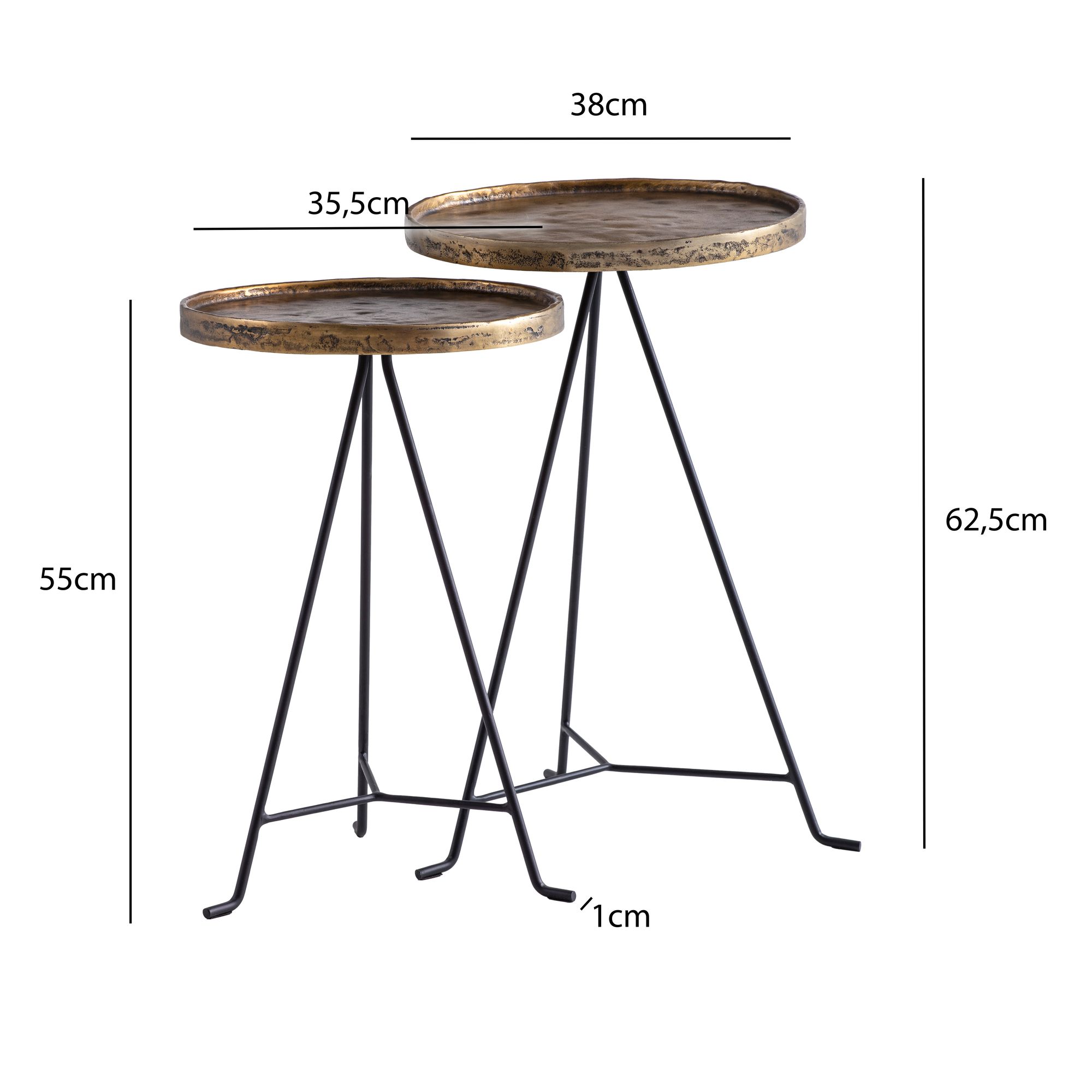 FineBuy Beistelltisch 2er Set Metall Gold / Schwarz Design Satztisch Rund, Wohnzimmertisch Anstelltisch Modern, Sofatisch Dekotisch 2-teilig, Blumentisch Wohnzimmer | Farbe: Gold