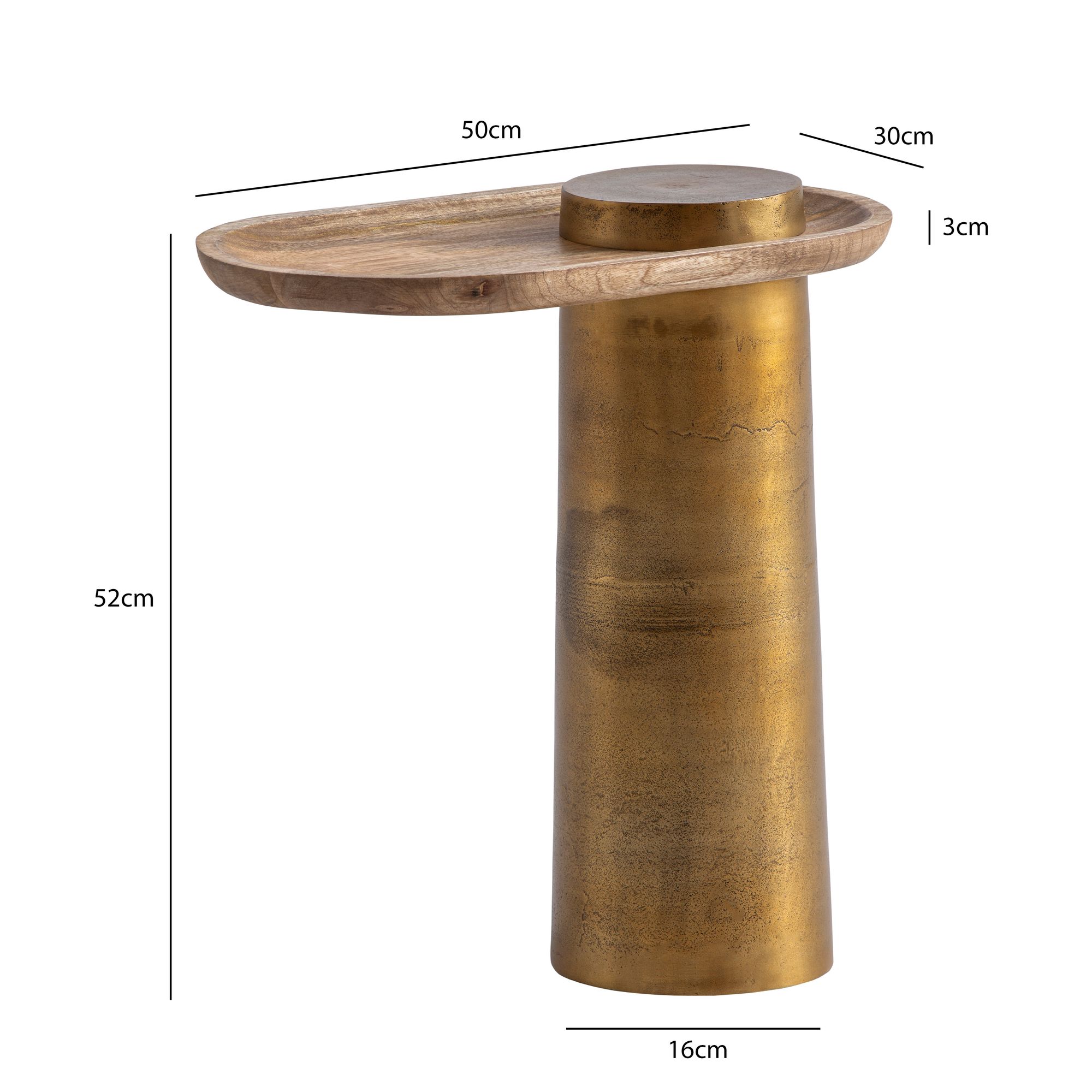 FineBuy Beistelltisch Mango Massivholz Metall 50x30x52 cm Anstelltisch, Kleiner Abstelltisch Oval, Wohnzimmertisch Couch Modern, Sofatisch Hoch | Farbe: Gold