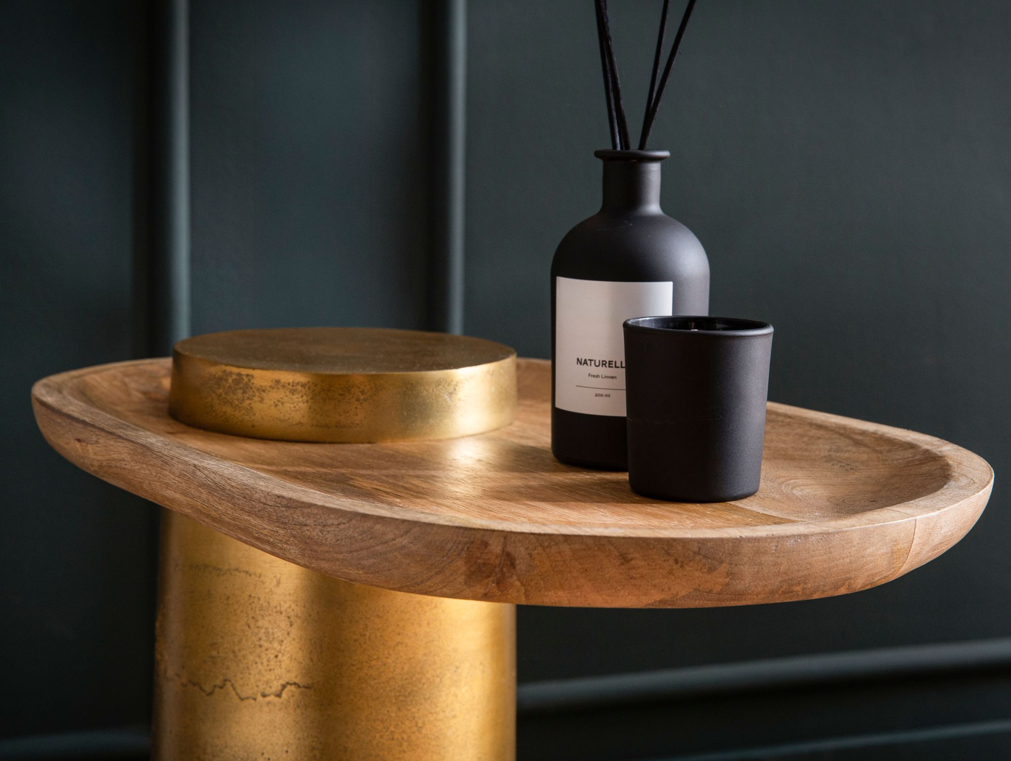 FineBuy Beistelltisch Mango Massivholz Metall 50x30x52 cm Anstelltisch, Kleiner Abstelltisch Oval, Wohnzimmertisch Couch Modern, Sofatisch Hoch | Farbe: Gold