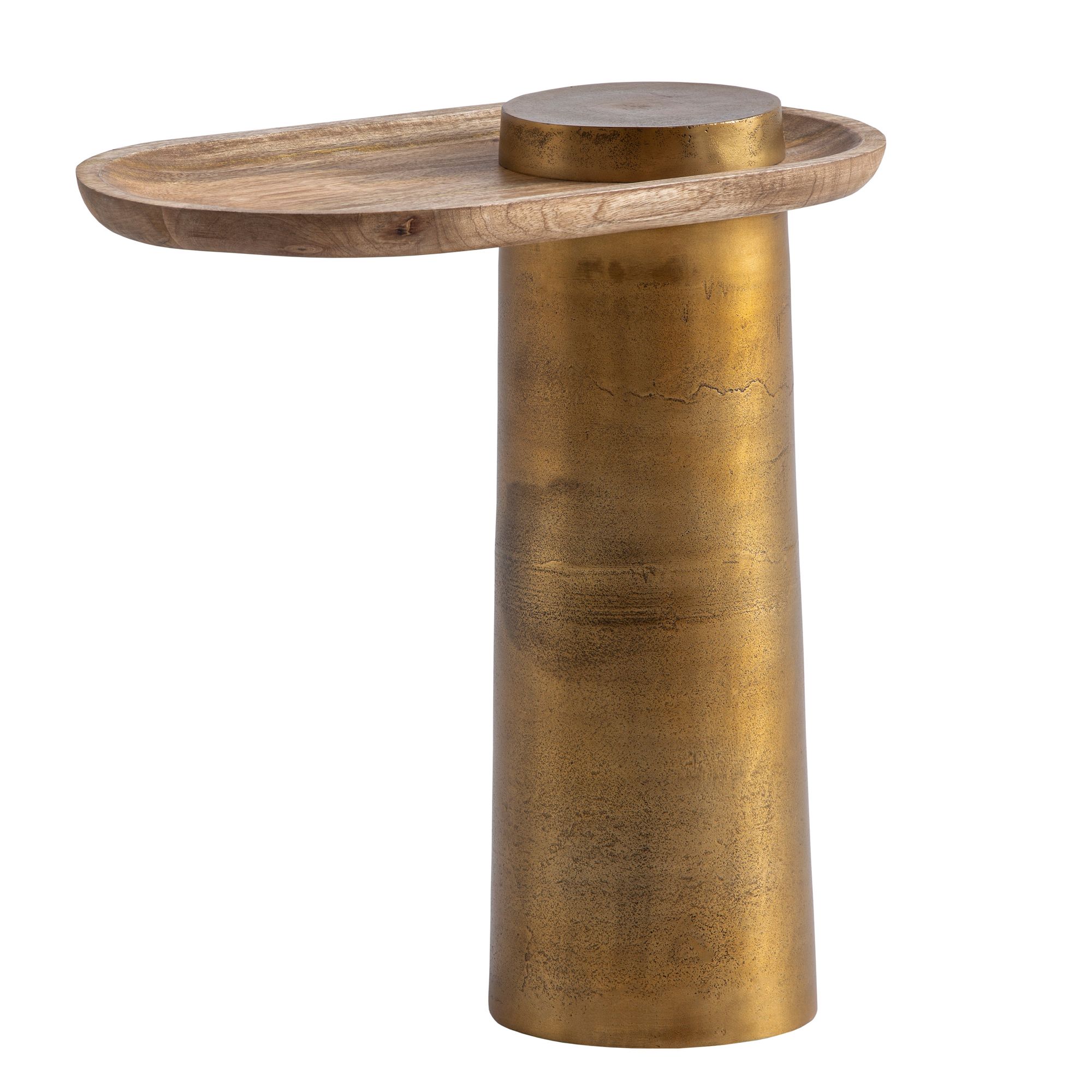 FineBuy Beistelltisch Mango Massivholz Metall 50x30x52 cm Anstelltisch, Kleiner Abstelltisch Oval, Wohnzimmertisch Couch Modern, Sofatisch Hoch | Farbe: Gold