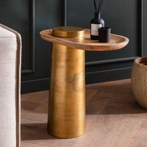 FineBuy Beistelltisch Mango Massivholz Metall 50x30x52 cm Anstelltisch, Kleiner Abstelltisch Oval, Wohnzimmertisch Couch Modern, Sofatisch Hoch