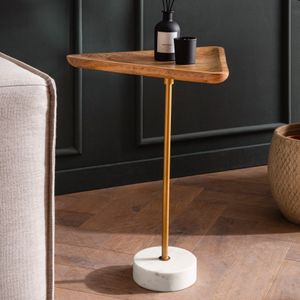 FineBuy Beistelltisch Mango Massivholz Echter Marmor 45x40x55 cm Anstelltisch, Kleiner Abstelltisch Dreieckig, Wohnzimmertisch Couch Modern, Sofatisch Hoch