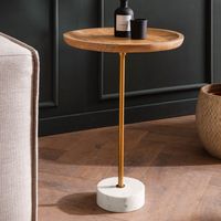 Beistelltisch FineBuy Anstelltisch Massivholz Marmor Ø 40 cm Wohnzimmertisch – Ansicht 1