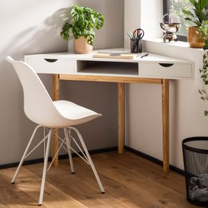 FB107825 FineBuy Eckschreibtisch 80x80x78 cm Weiß Schreibtisch mit Schubladen, Homeoffice Computertisch Platzsparend mit Stauraum, Büro Ecktisch Laptoptisch Arbeitszimmer Holzbeine
