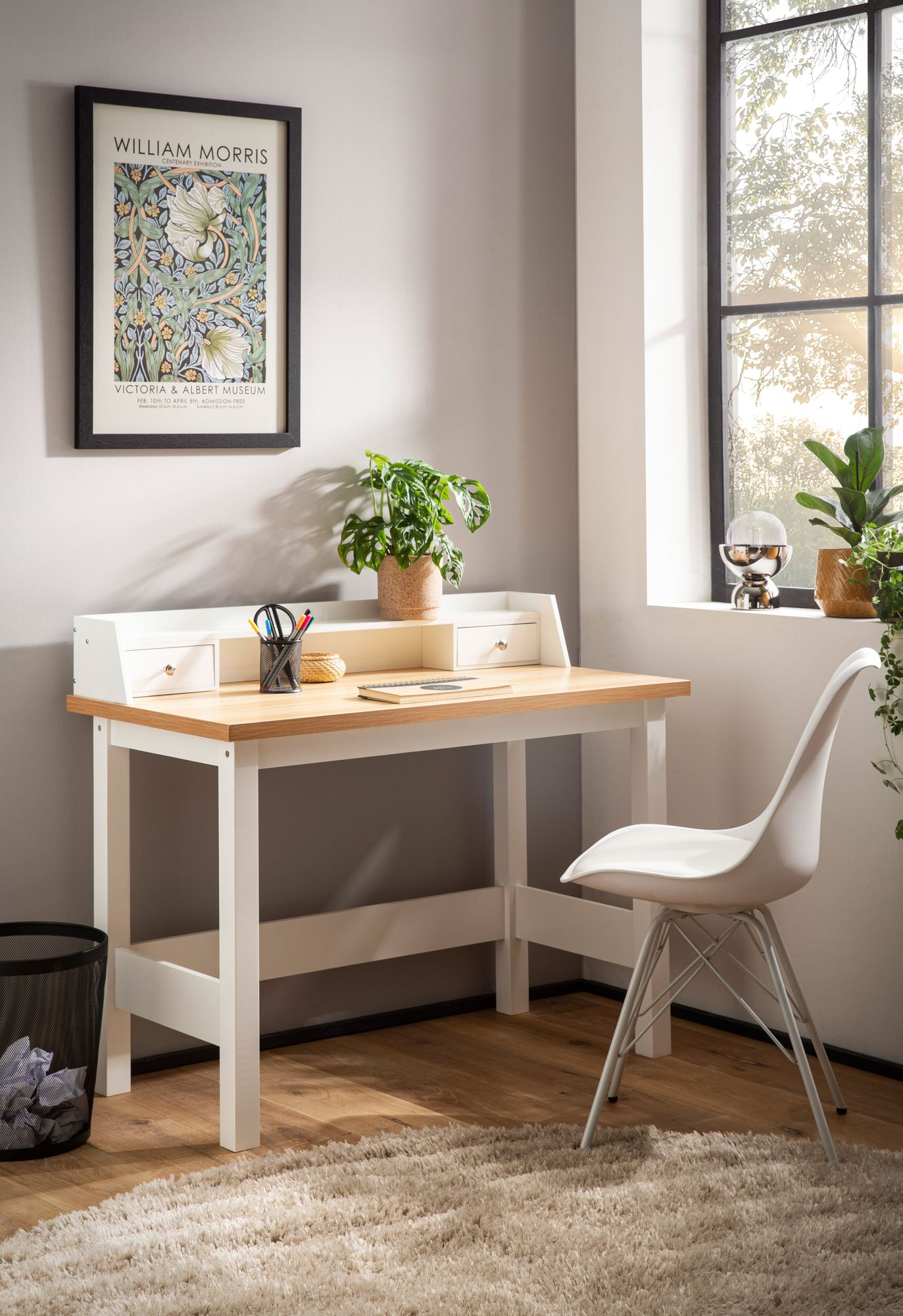 FineBuy Schreibtisch 106x53x90 cm Weiß Bürotisch mit Schublade, Homeoffice Computertisch Platzsparend mit Stauraum, Büro Laptoptisch Arbeitszimmer | Farbe: Weiß