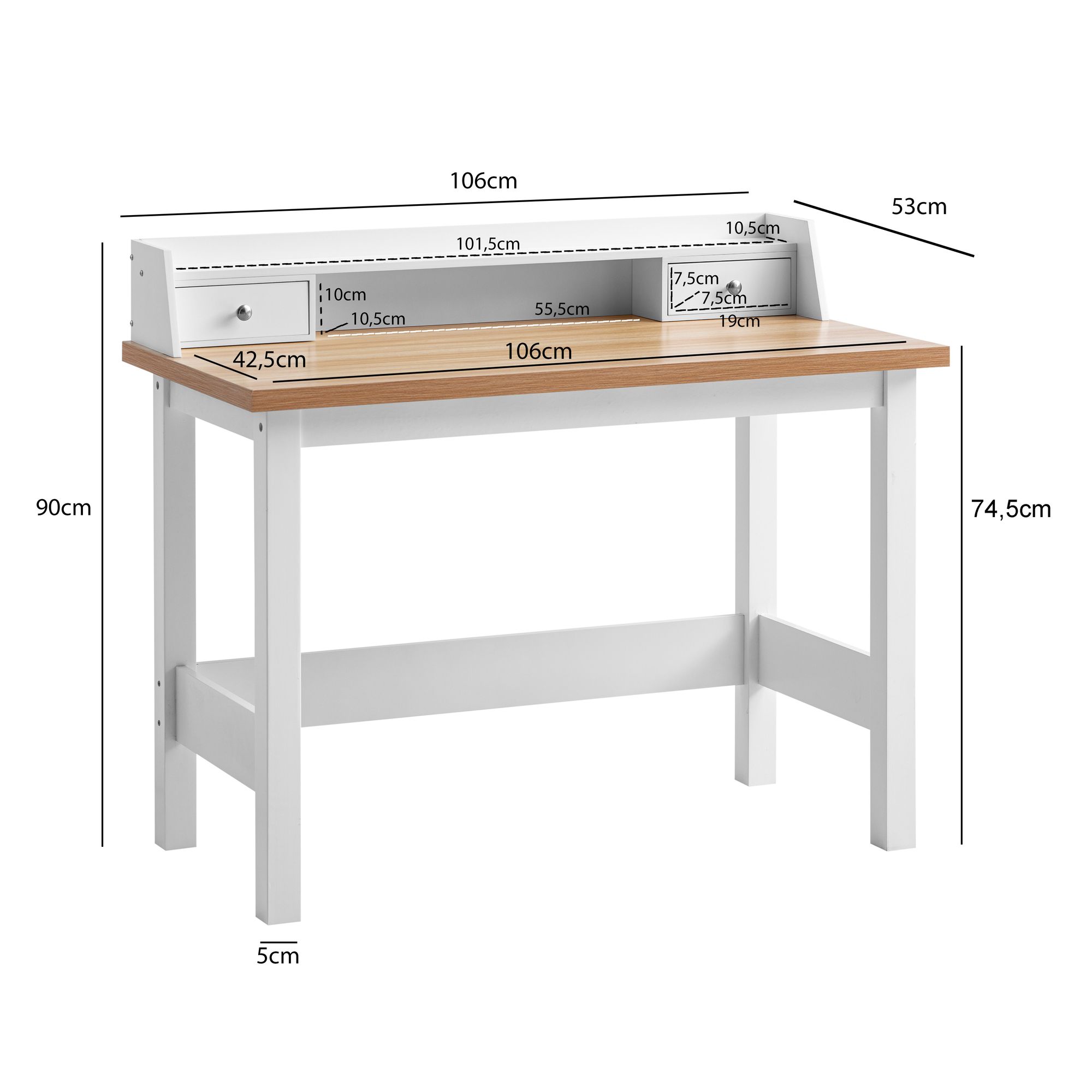 FineBuy Schreibtisch 106x53x90 cm Weiß Bürotisch mit Schublade, Homeoffice Computertisch Platzsparend mit Stauraum, Büro Laptoptisch Arbeitszimmer | Farbe: Weiß