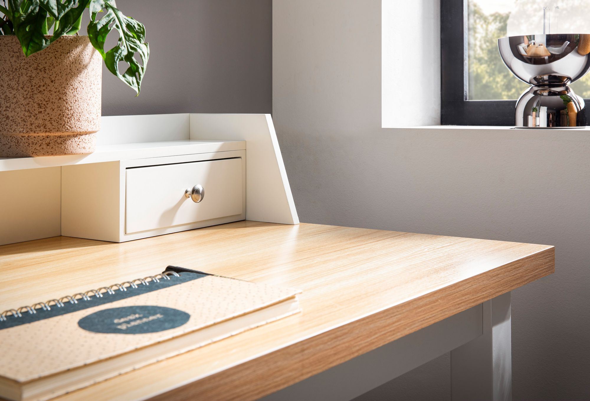 FineBuy Schreibtisch 106x53x90 cm Weiß Bürotisch mit Schublade, Homeoffice Computertisch Platzsparend mit Stauraum, Büro Laptoptisch Arbeitszimmer | Farbe: Weiß