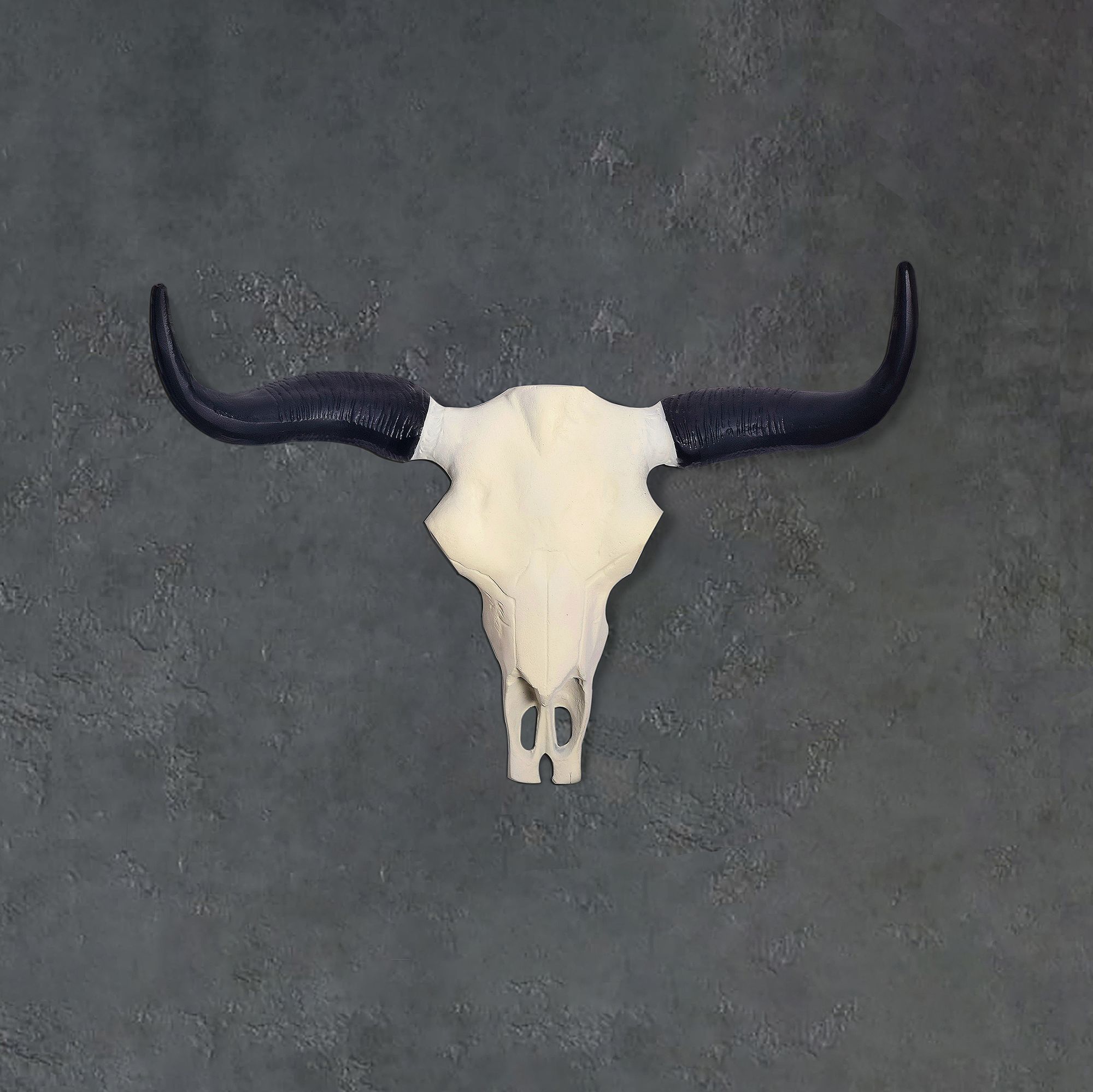 FineBuy Deko Geweih Büffel-Schädel Weiß 55,5 cm Aluminium Design Stierkopf, Wanddekoration Horn Modern, Wandskulptur mit Hörner, Geweih-Jagdtrophäe Metall, Wandschmuck Groß | Farbe: Weiß