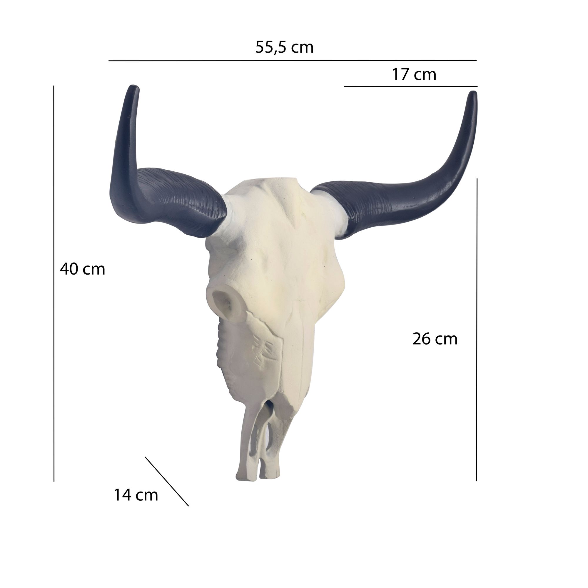 FineBuy Deko Geweih Büffel-Schädel Weiß 55,5 cm Aluminium Design Stierkopf, Wanddekoration Horn Modern, Wandskulptur mit Hörner, Geweih-Jagdtrophäe Metall, Wandschmuck Groß | Farbe: Weiß