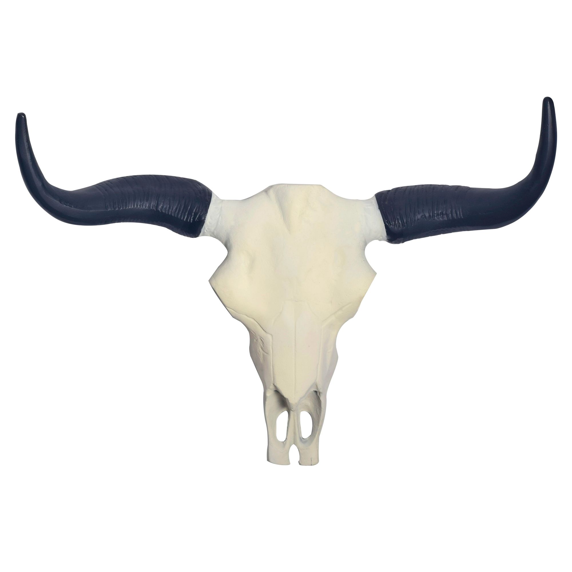 FineBuy Deko Geweih Büffel-Schädel Weiß 55,5 cm Aluminium Design Stierkopf, Wanddekoration Horn Modern, Wandskulptur mit Hörner, Geweih-Jagdtrophäe Metall, Wandschmuck Groß | Farbe: Weiß