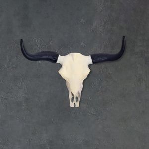 FB107988 FineBuy Deko Geweih Büffel-Schädel Weiß 55,5 cm Aluminium Design Stierkopf, Wanddekoration Horn Modern, Wandskulptur mit Hörner Geweih-Jagdtrophäe Metall, Wandschmuck Groß