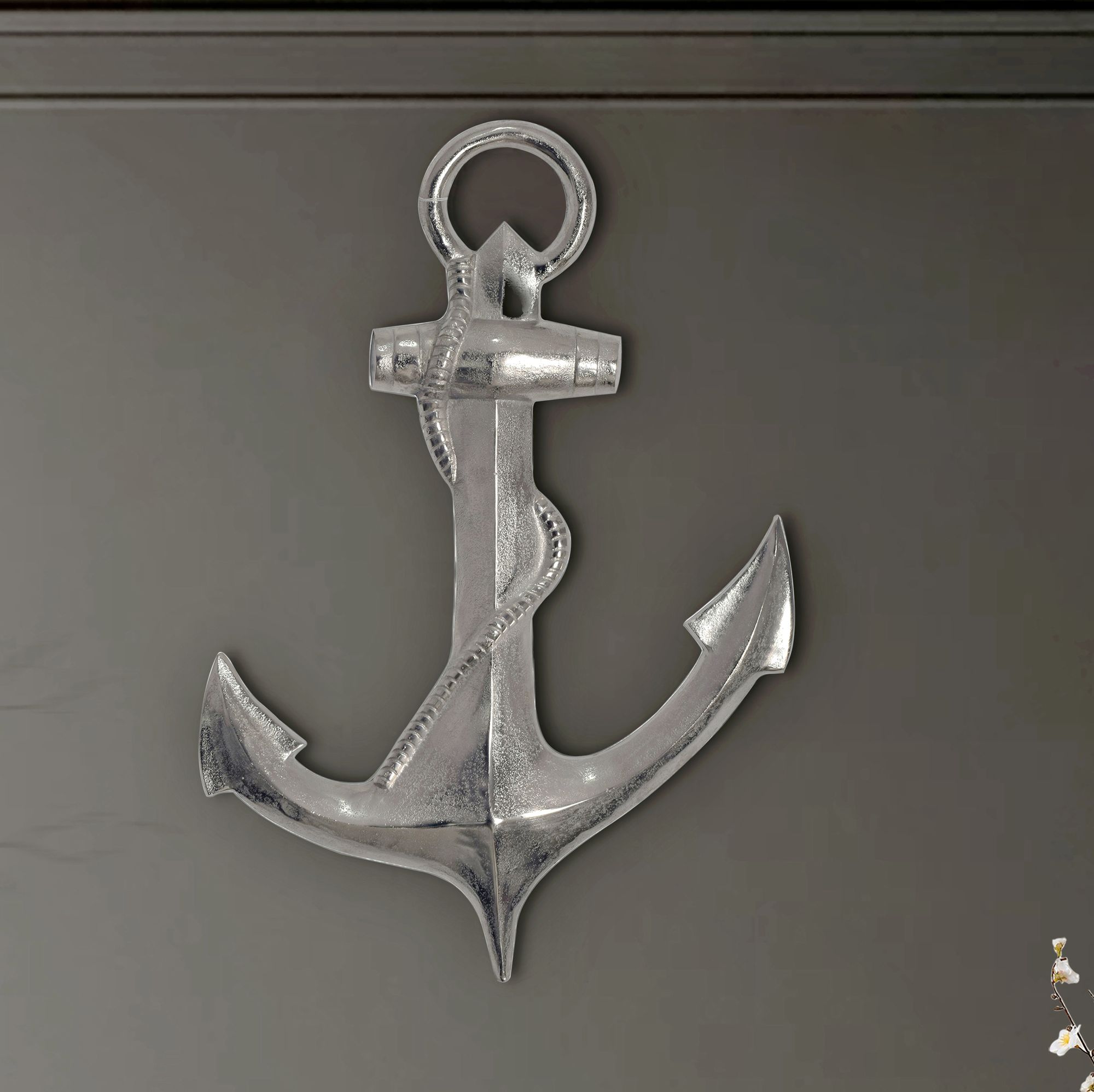 FineBuy Deko Anker 70 cm Silber Große Aluminium-Figur Wohndeko Maritim, Design Wanddekoration Metall, Dekoration für Zuhause, XXL Wandschmuck, Wanddeko Modern | Farbe: Silber