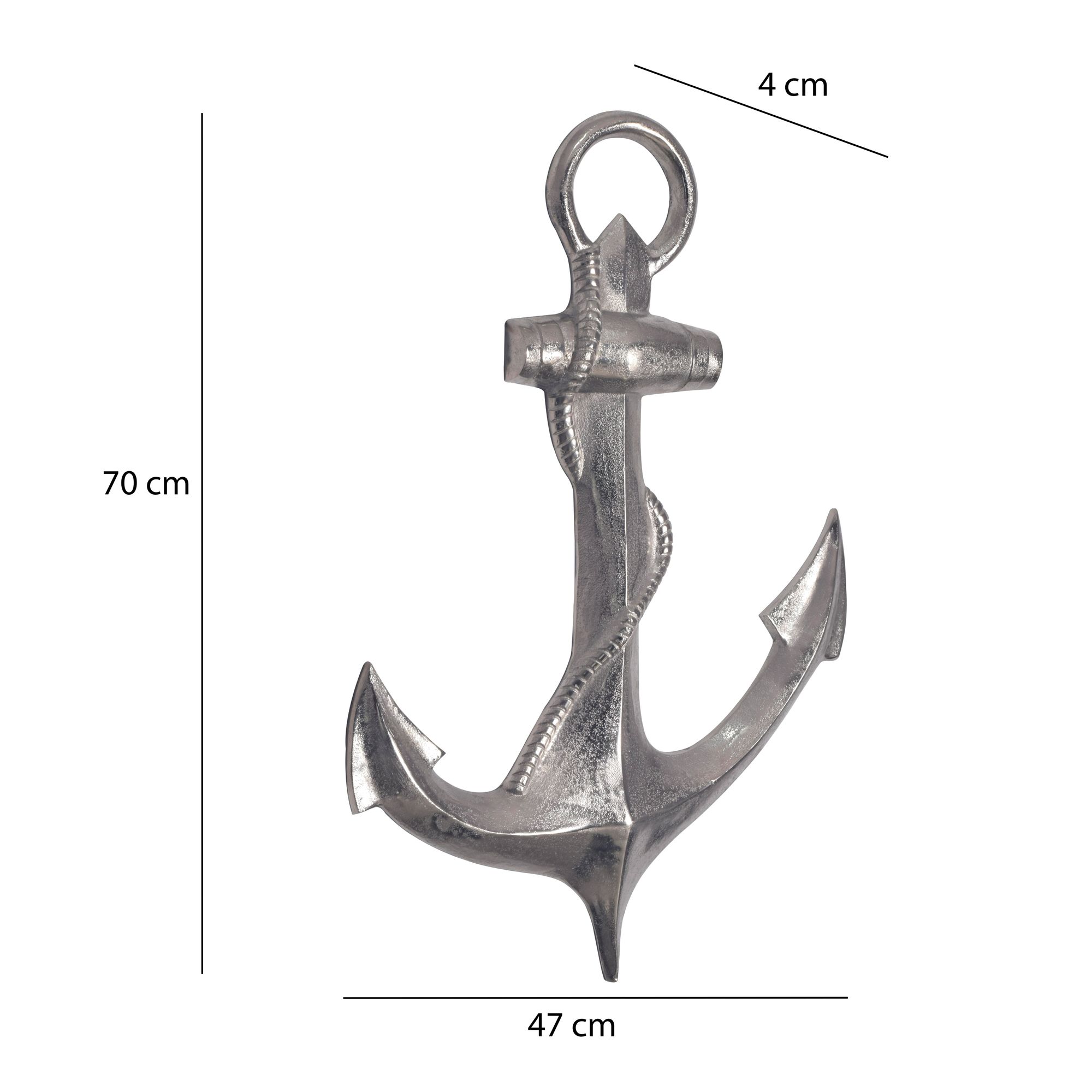 FineBuy Deko Anker 70 cm Silber Große Aluminium-Figur Wohndeko Maritim, Design Wanddekoration Metall, Dekoration für Zuhause, XXL Wandschmuck, Wanddeko Modern | Farbe: Silber