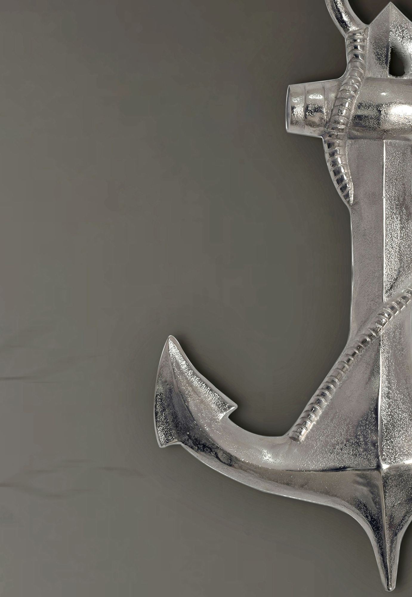 FineBuy Deko Anker 70 cm Silber Große Aluminium-Figur Wohndeko Maritim, Design Wanddekoration Metall, Dekoration für Zuhause, XXL Wandschmuck, Wanddeko Modern | Farbe: Silber