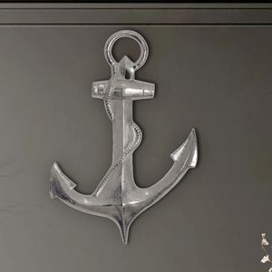 FB108023 FineBuy Deko Anker 70 cm Silber Große Aluminium-Figur Wohndeko Maritim, Design Wanddekoration Metall, Dekoration für Zuhause, XXL Wandschmuck, Wanddeko Modern