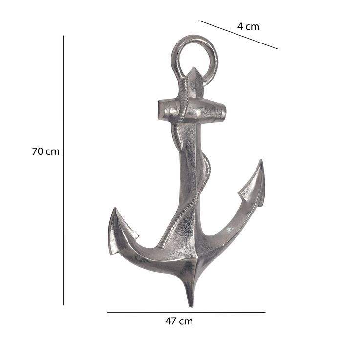 Deko Anker FineBuy Wanddeko 70 cm Silber XXL Maritim Aluminium Modern Wohndeko – Maßzeichnung