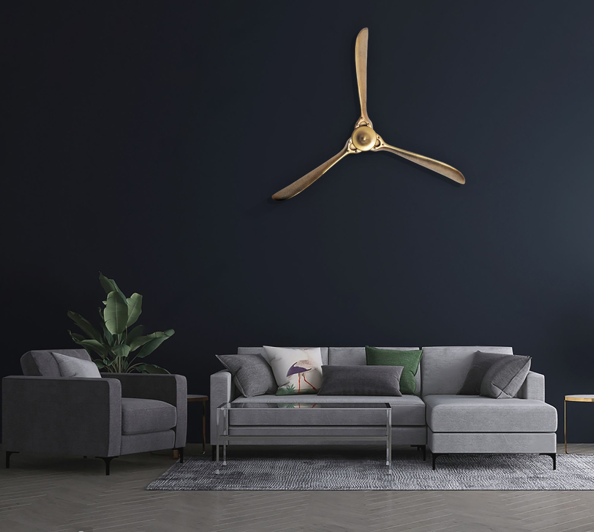 FineBuy Deko Propeller 85x85 cm Metall Flugzeug Wandpropeller, Wohndeko Große Aluminium-Figur, Wanddekoration Dekoration für Zuhause, XXL Wandschmuck, Wanddeko Modern | Farbe: Silber