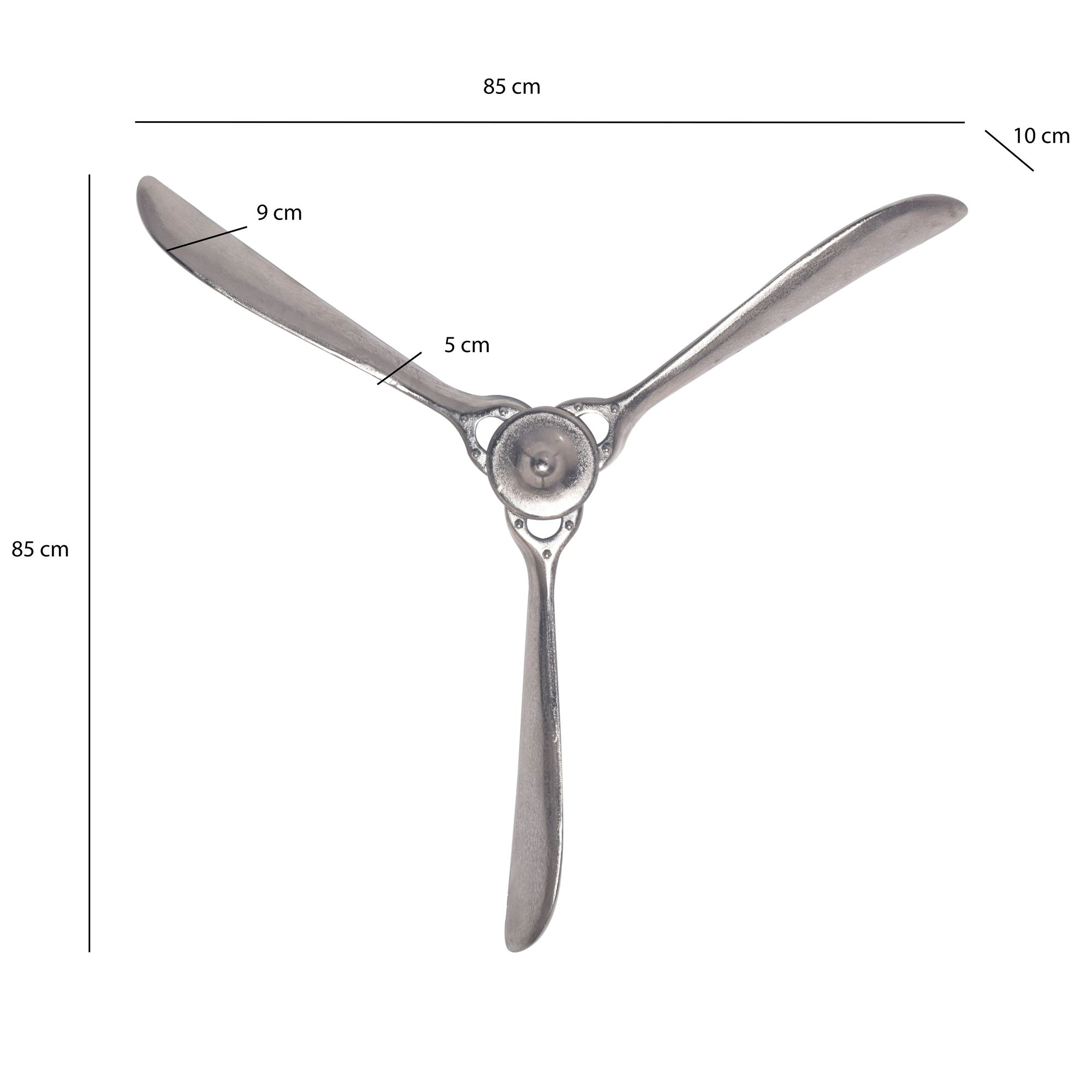 FineBuy Deko Propeller 85x85 cm Metall Flugzeug Wandpropeller, Wohndeko Große Aluminium-Figur, Wanddekoration Dekoration für Zuhause, XXL Wandschmuck, Wanddeko Modern | Farbe: Silber