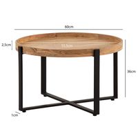 FineBuy Couchtisch Akazie Massivholz rund 60cm Wohnzimmertisch Kreuzgestell – Ansicht 3