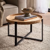 FineBuy Couchtisch Akazie Massivholz rund 60cm Wohnzimmertisch Kreuzgestell – Ansicht 1
