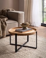 FineBuy Couchtisch Akazie Massivholz rund 60cm Wohnzimmertisch Kreuzgestell – Ansicht 2