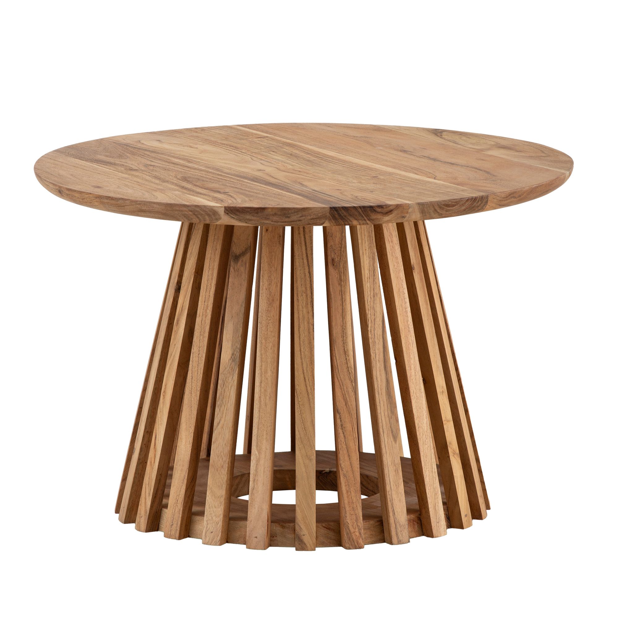 FineBuy Couchtisch Akazie Massivholz rund 60 cm · Wohnzimmertisch mit Lamellenfuß im modernen Design · Handgefertigt · Stabiler Holztisch mit einzigartiger Form | Farbe: Braun