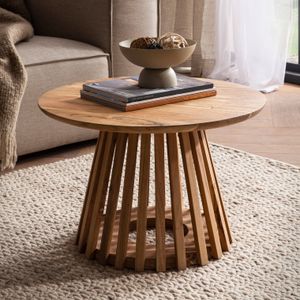 FineBuy Couchtisch 60x60x40 cm Akazie Massivholz Hellbraun Sofatisch Rund, Design Wohnzimmertisch mit Gittergestell, Kaffeetisch Wohnzimmer Modern