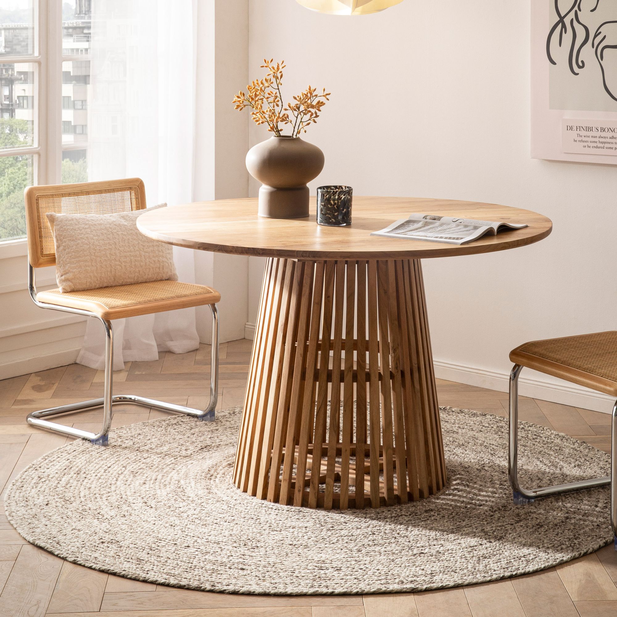 Esstisch rund Ø 120 Massivholz Natur Esszimmertisch Design Küchentisch massiv – Ansicht 1