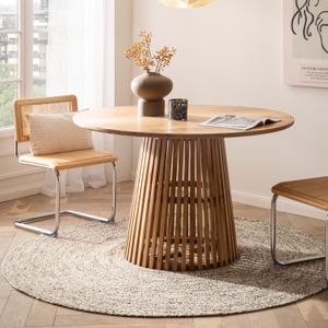 FineBuy Esszimmertisch 120x120x77 cm Akazie Massivholz Hellbraun Esstisch Modern, Küchentisch Massiv mit Gittergestell, Holztisch Esszimmer Rund, Kleiner Speisetisch Holz