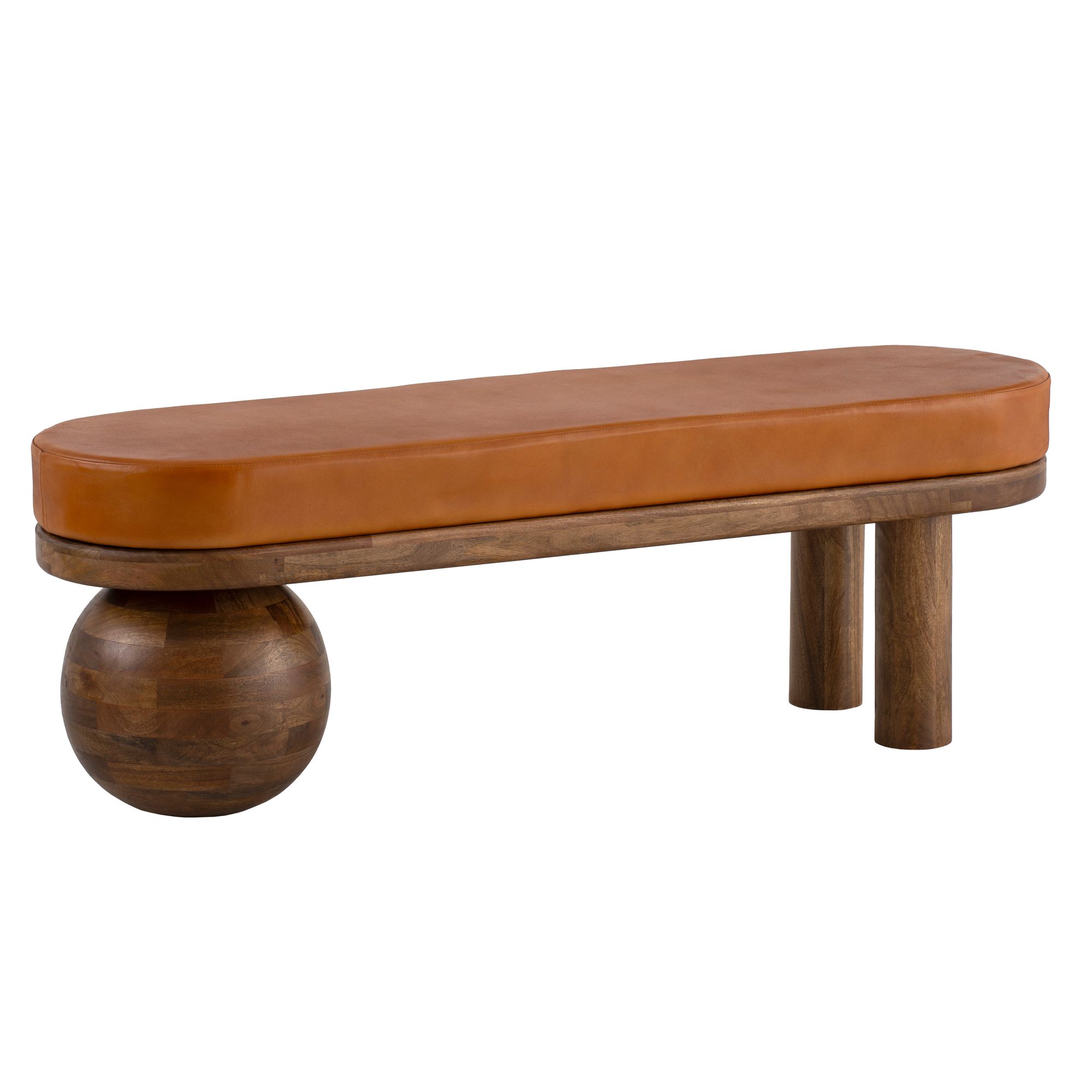 FineBuy gepolsterte Sitzbank 140 cm Massivholz Echtleder - Design Bank für Garderobe Schlafzimmer & Wohnzimmer - Ausgefallene Garderobenbank Handmade | Farbe: Braun