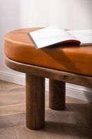 Sitzbank FineBuy Flurbank Echtleder Holz Massiv 140 cm Polsterbank Bank Braun – Ansicht 5