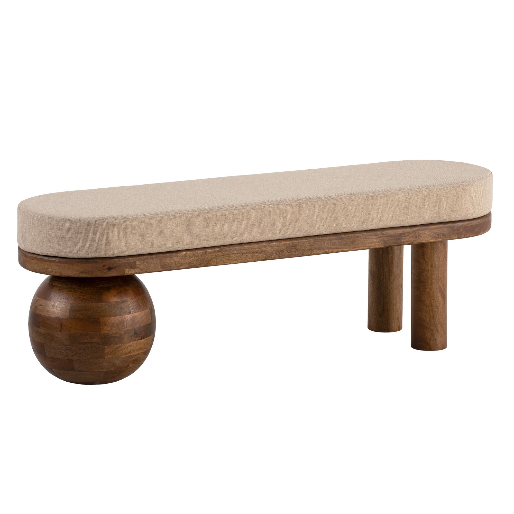 FineBuy gepolsterte Sitzbank 140 cm Massivholz Stoff - Design Bank für Garderobe Schlafzimmer & Wohnzimmer - Ausgefallene Garderobenbank Handmade | Farbe: Beige