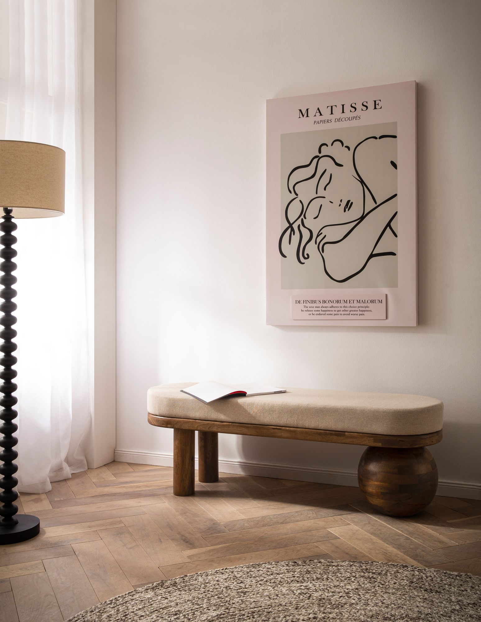 FineBuy gepolsterte Sitzbank 140 cm Massivholz Stoff - Design Bank für Garderobe Schlafzimmer & Wohnzimmer - Ausgefallene Garderobenbank Handmade | Farbe: Beige